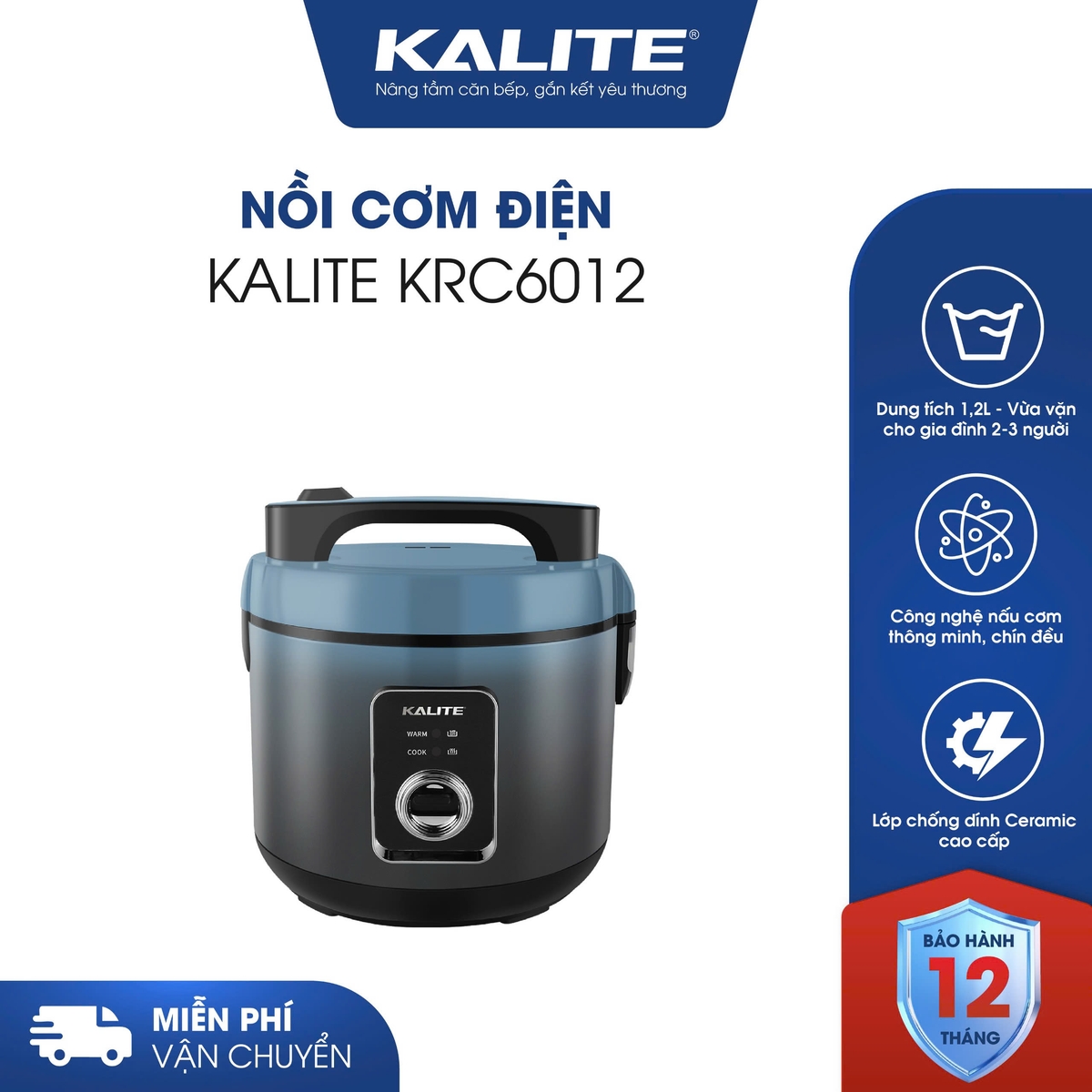 Nồi cơm điện KALITE KRC6012 chống dính Ceramic cao cấp