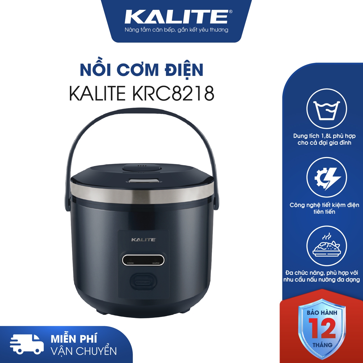 Nồi cơm điện KALITE KRC8218 đa chức năng nấu 1,8L