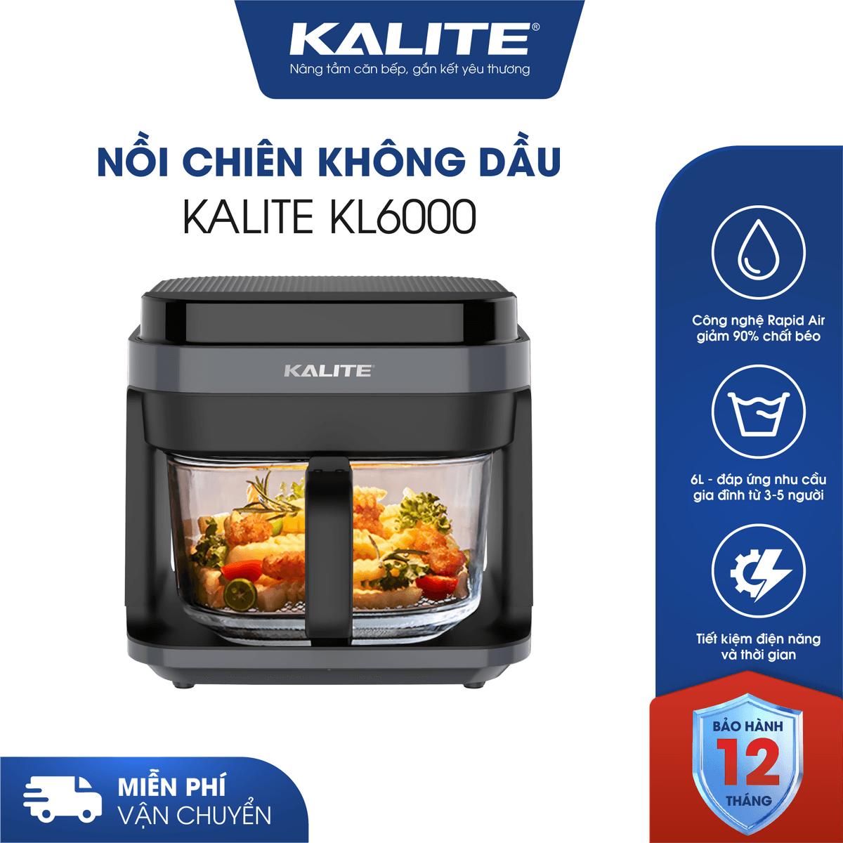 Nồi chiên không dầu KALITE KL6000 dung tích 6 Lít