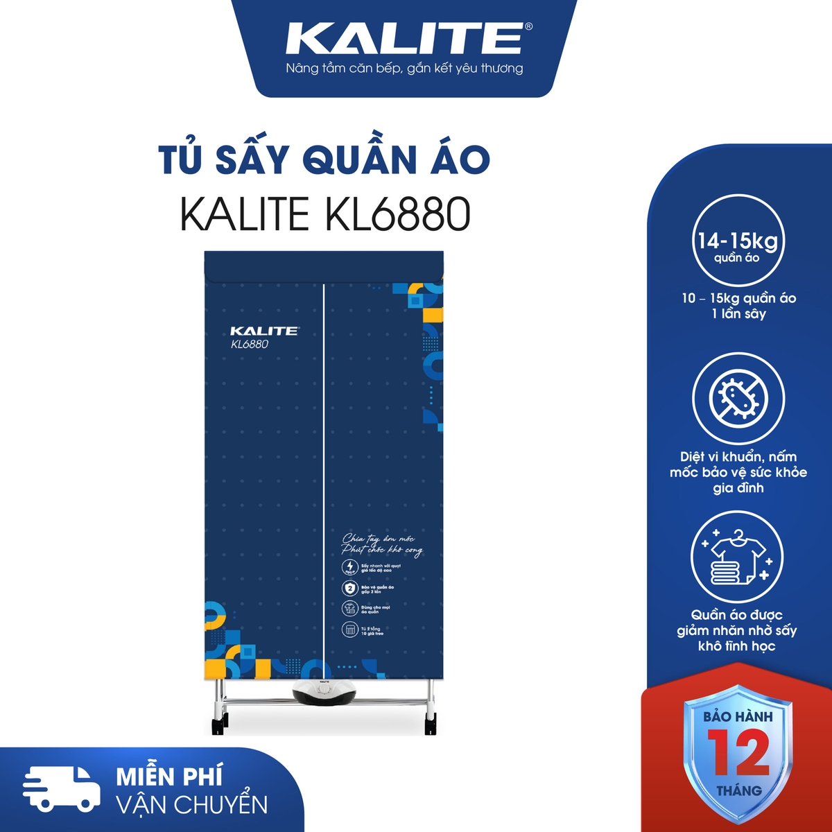Từ sấy quần áo KALITE KL6880 sấy khô nhanh diệt vi khuẩn