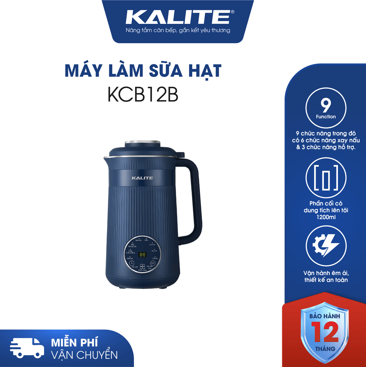 Máy làm sữa hạt mini Kalite KCB12B đa năng dung tích 1200ml