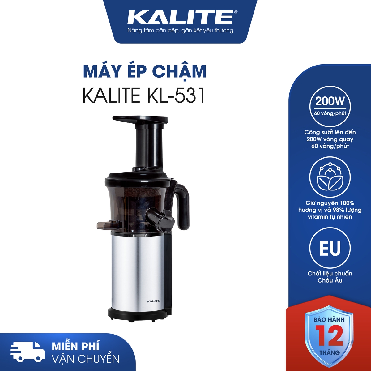 Máy ép chậm KALITE KL-531. nhỏ gọn, êm ái, bền bỉ