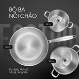 Bộ nồi chảo inox liền khối KALITE ECO Trio, inox 304 an toàn ,3 lớp bắt từ tốt - Ảnh 2