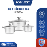 Bộ 3 nồi inox liền khối KALITE KCS366 - Bộ 3 size 18-20-24cm - Ảnh 1