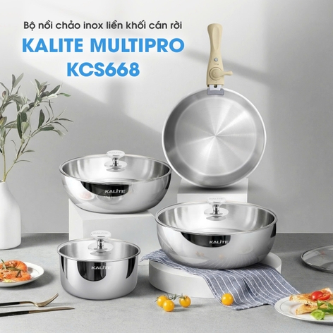 Bộ nồi chảo inox liền khối Kalite MultiPro KCS668, 8 món cán rời