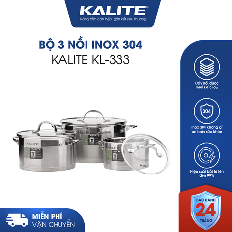Bộ 3 nồi inox 304 KALITE KL-333 cao cấp đáy 5 lớp